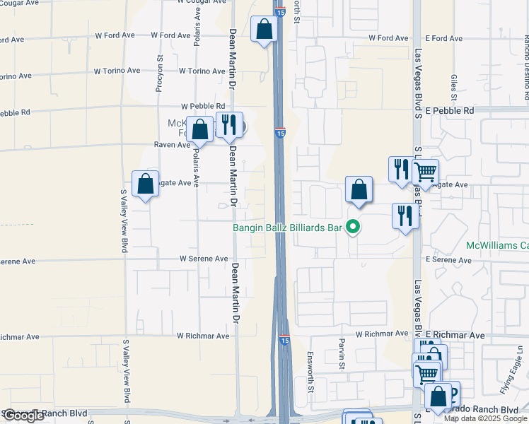 map of restaurants, bars, coffee shops, grocery stores, and more near 9186 Riverlands Ranch Street in Las Vegas