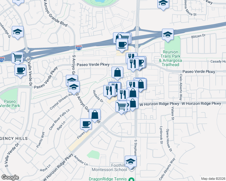 map of restaurants, bars, coffee shops, grocery stores, and more near 1481 Summer Glow Avenue in Henderson