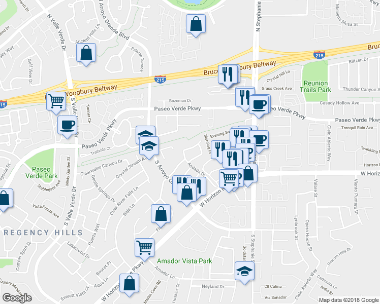 map of restaurants, bars, coffee shops, grocery stores, and more near 1464 Verde Triandos Drive in Henderson