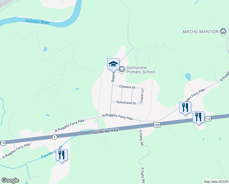map of restaurants, bars, coffee shops, grocery stores, and more near 6904 Clowers Drive in Knoxville