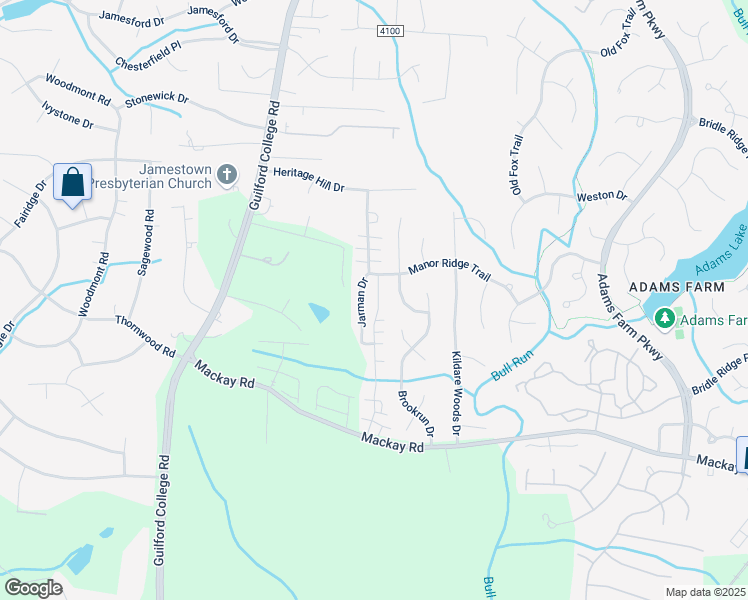 map of restaurants, bars, coffee shops, grocery stores, and more near 3000 Renaissance Parkway in Jamestown