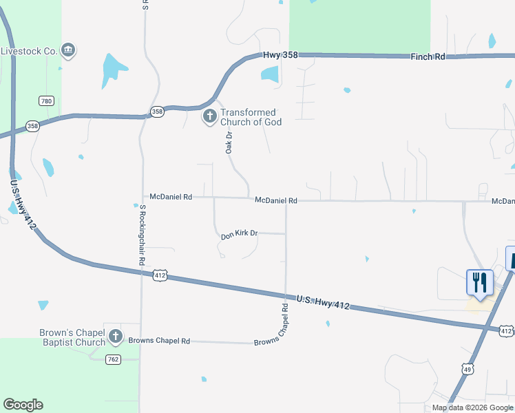 map of restaurants, bars, coffee shops, grocery stores, and more near 4002 McDaniel Road in Paragould