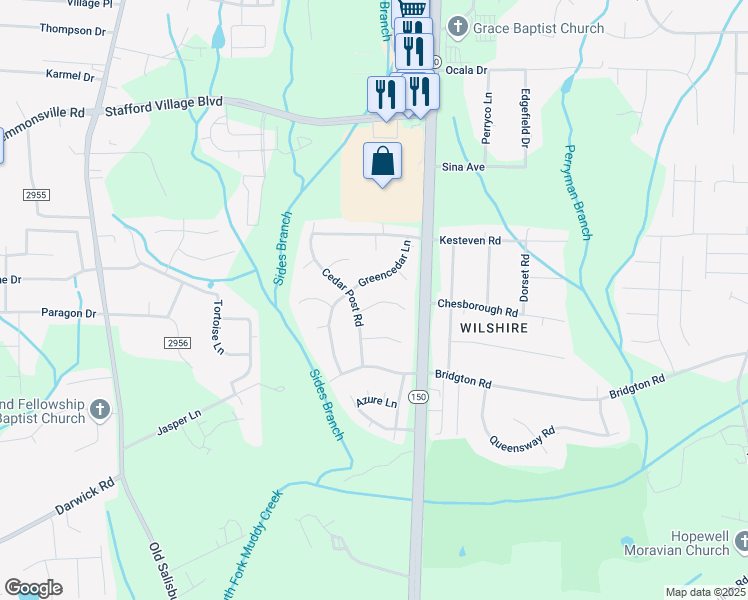 map of restaurants, bars, coffee shops, grocery stores, and more near 1909 Graywood Court in Winston-Salem