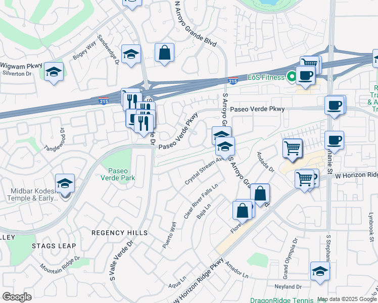 map of restaurants, bars, coffee shops, grocery stores, and more near 47 Trailside Court in Henderson