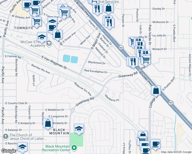 map of restaurants, bars, coffee shops, grocery stores, and more near 312 Sweet Sugar Pine Drive in Henderson