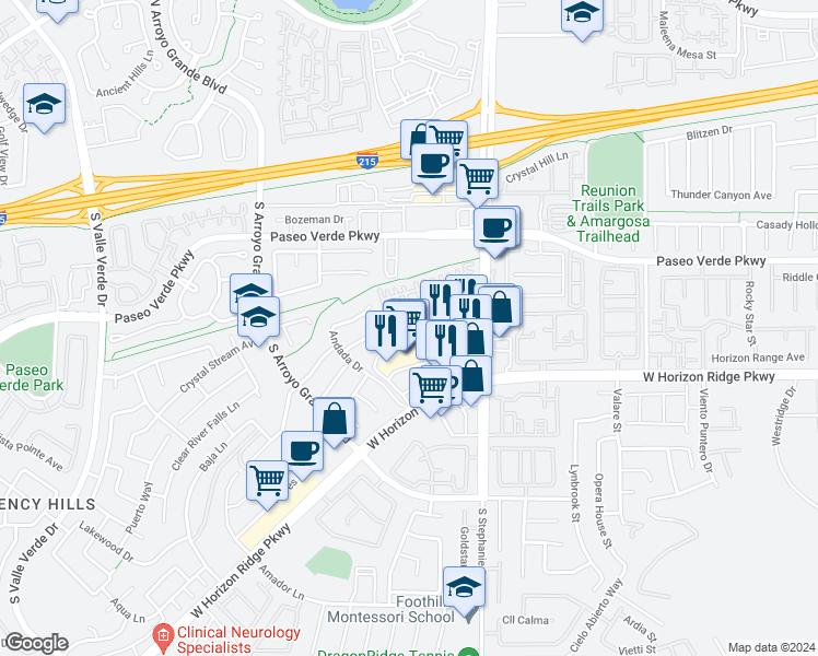 map of restaurants, bars, coffee shops, grocery stores, and more near 1471 Summer Glow Avenue in Henderson
