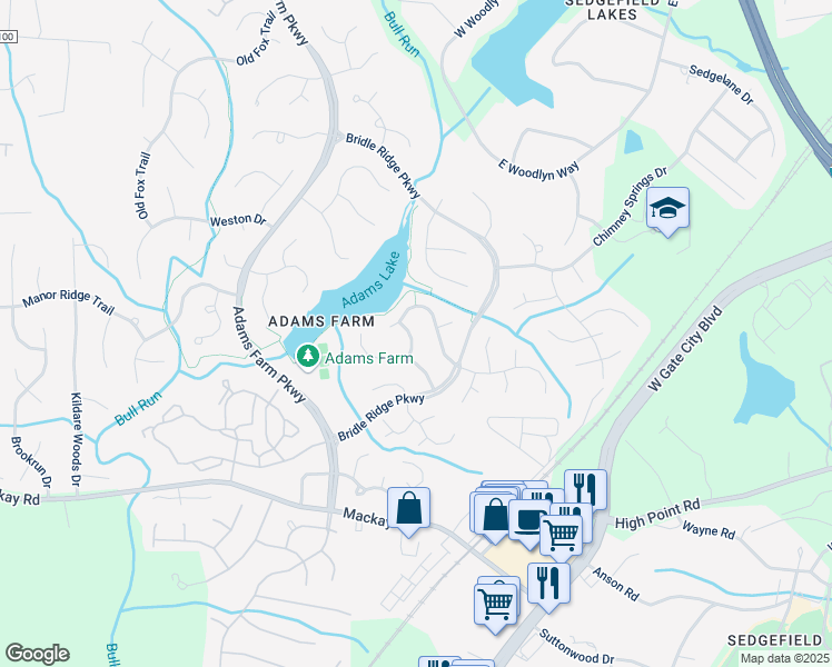 map of restaurants, bars, coffee shops, grocery stores, and more near 5106 Armstead Drive in Greensboro