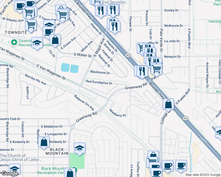 map of restaurants, bars, coffee shops, grocery stores, and more near 163 Sitka Spruce Street in Henderson
