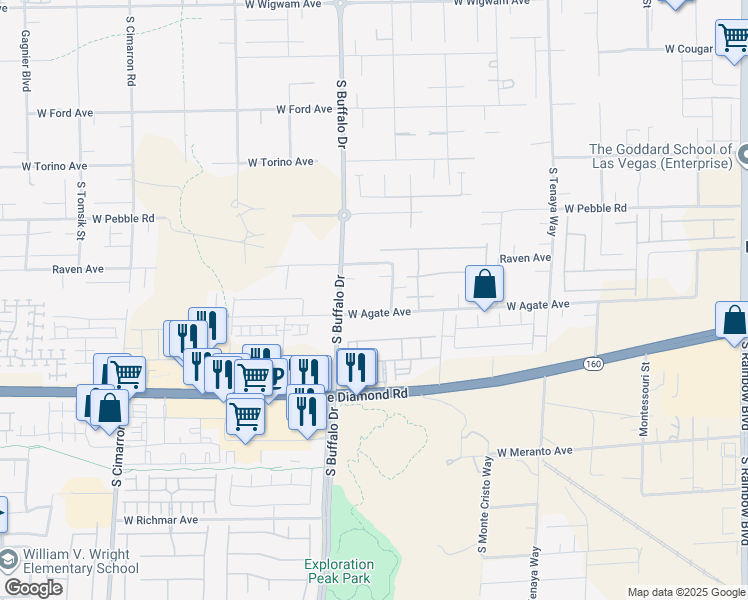 map of restaurants, bars, coffee shops, grocery stores, and more near 7720 West Agate Avenue in Las Vegas