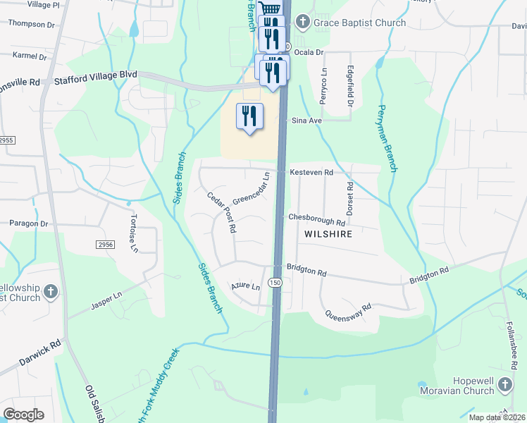 map of restaurants, bars, coffee shops, grocery stores, and more near 1824 Greencedar Lane in Winston-Salem