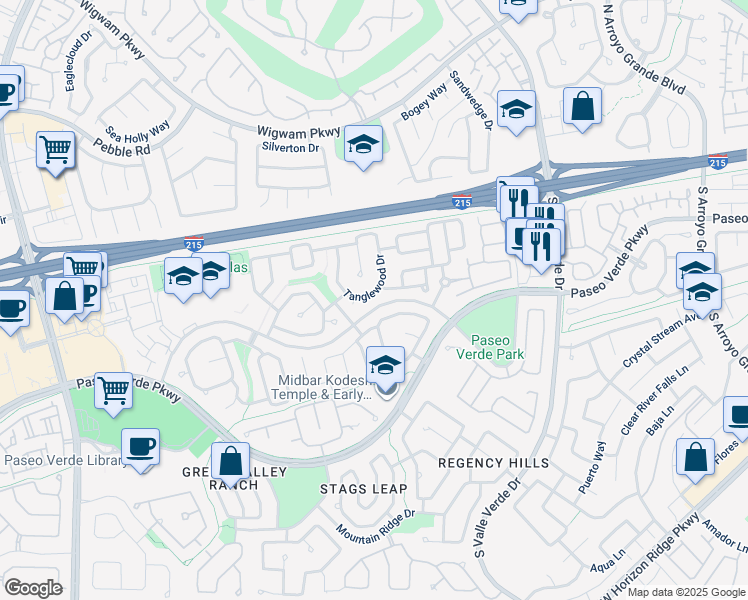map of restaurants, bars, coffee shops, grocery stores, and more near 37 Tanglewood Drive in Henderson