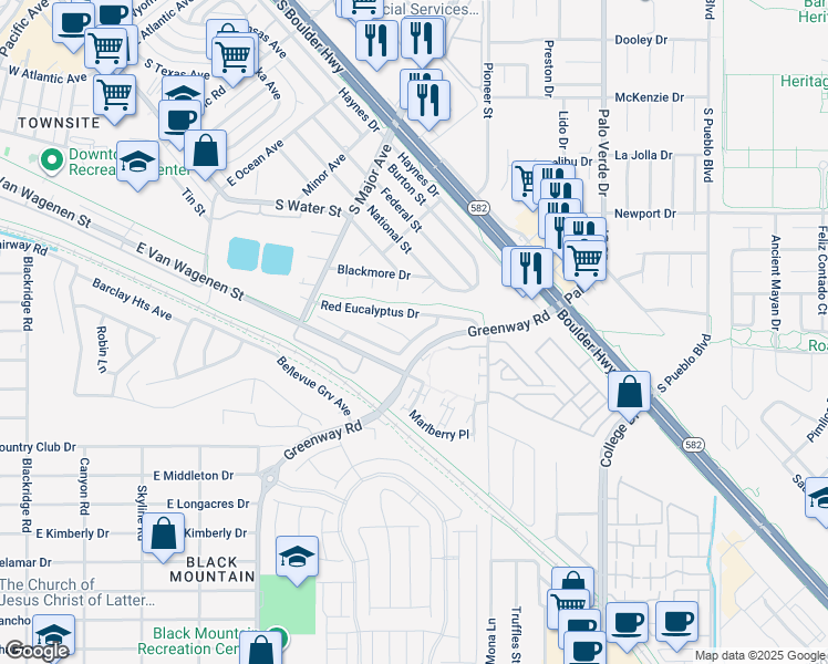 map of restaurants, bars, coffee shops, grocery stores, and more near 163 Sitka Spruce Street in Henderson