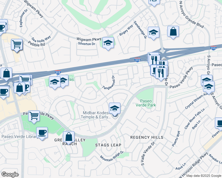 map of restaurants, bars, coffee shops, grocery stores, and more near 37 Tanglewood Drive in Henderson