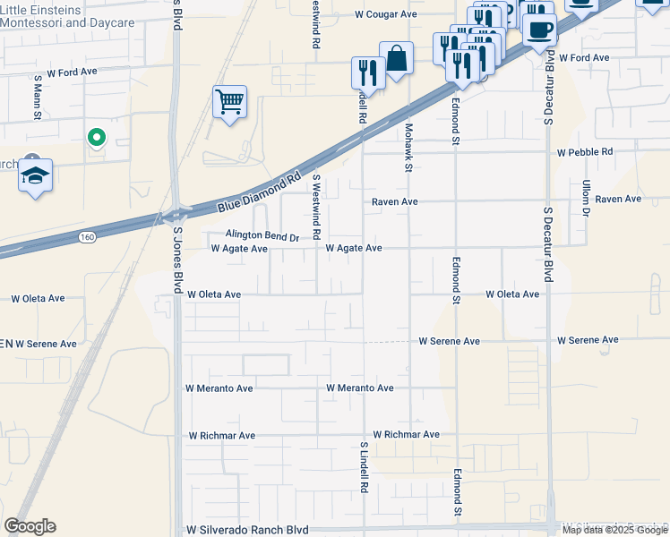 map of restaurants, bars, coffee shops, grocery stores, and more near 5625 West Agate Avenue in Las Vegas