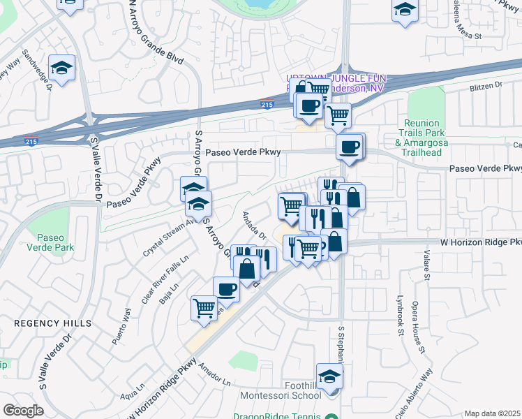 map of restaurants, bars, coffee shops, grocery stores, and more near 1459 Verde Triandos Drive in Henderson