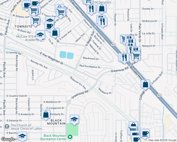 map of restaurants, bars, coffee shops, grocery stores, and more near 300 Sweet Sugar Pine Drive in Henderson