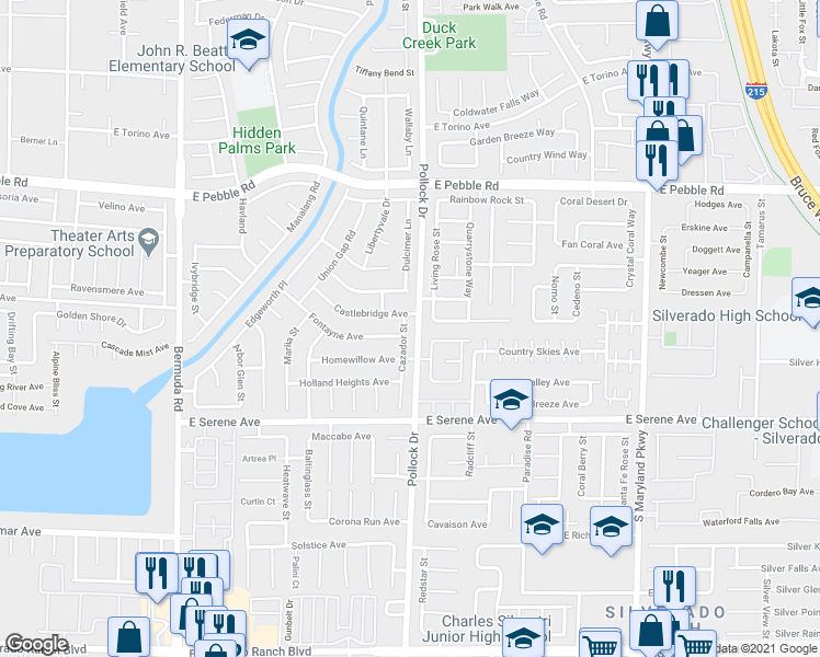 map of restaurants, bars, coffee shops, grocery stores, and more near 764 Castlebridge Avenue in Las Vegas
