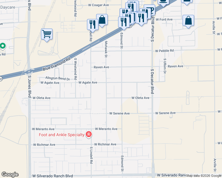 map of restaurants, bars, coffee shops, grocery stores, and more near 9120 Mohawk Street in Las Vegas