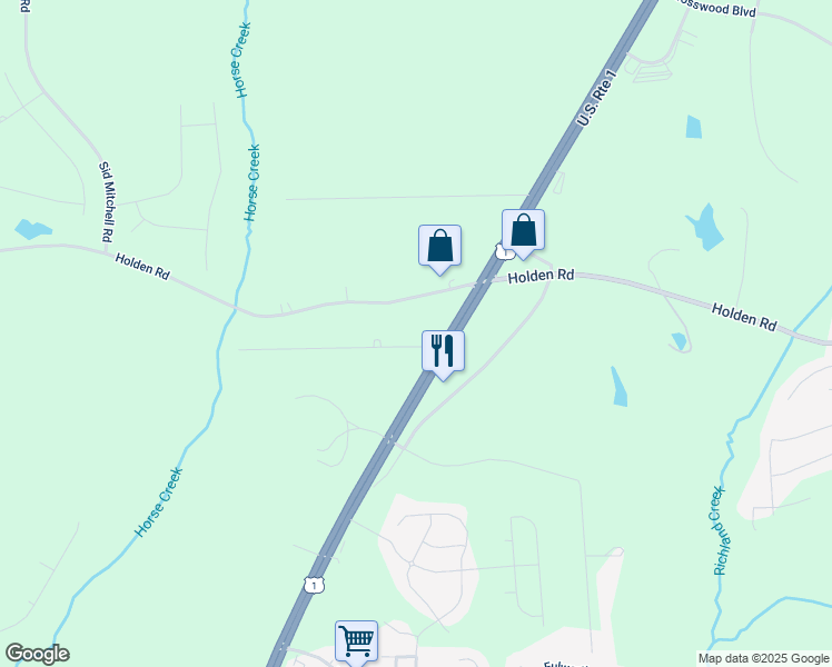 map of restaurants, bars, coffee shops, grocery stores, and more near 100 Sunset Drive in Youngsville