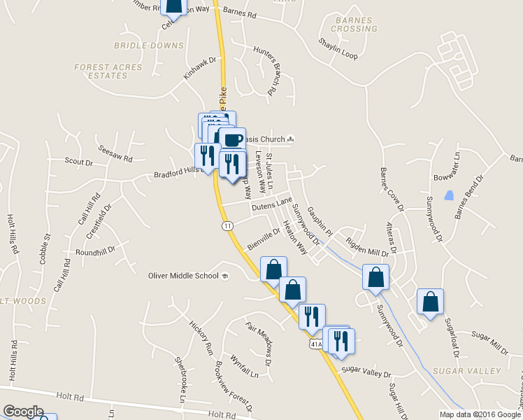 map of restaurants, bars, coffee shops, grocery stores, and more near 7706 Porter House Drive in Nashville