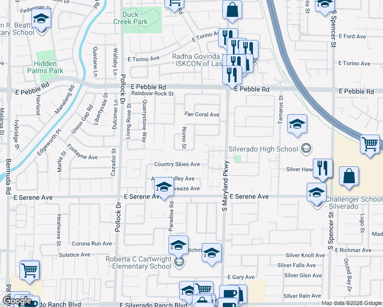 map of restaurants, bars, coffee shops, grocery stores, and more near 1052 Hernandez Avenue in Las Vegas