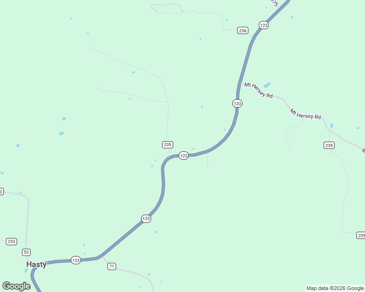 map of restaurants, bars, coffee shops, grocery stores, and more near 24827 Arkansas 123 in Hasty