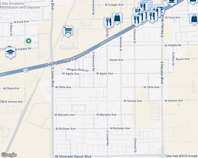 map of restaurants, bars, coffee shops, grocery stores, and more near 5625 West Agate Avenue in Las Vegas