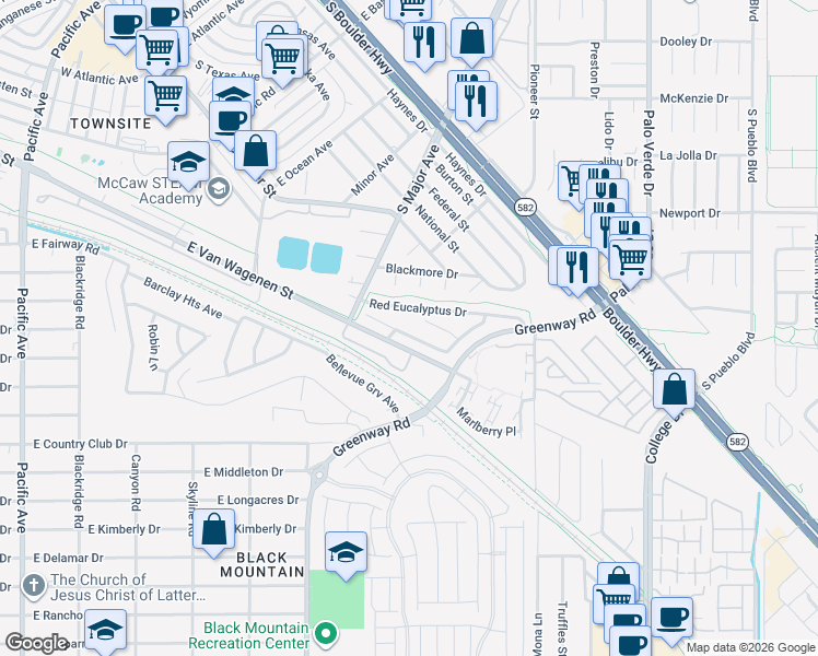 map of restaurants, bars, coffee shops, grocery stores, and more near 300 Sweet Sugar Pine Drive in Henderson
