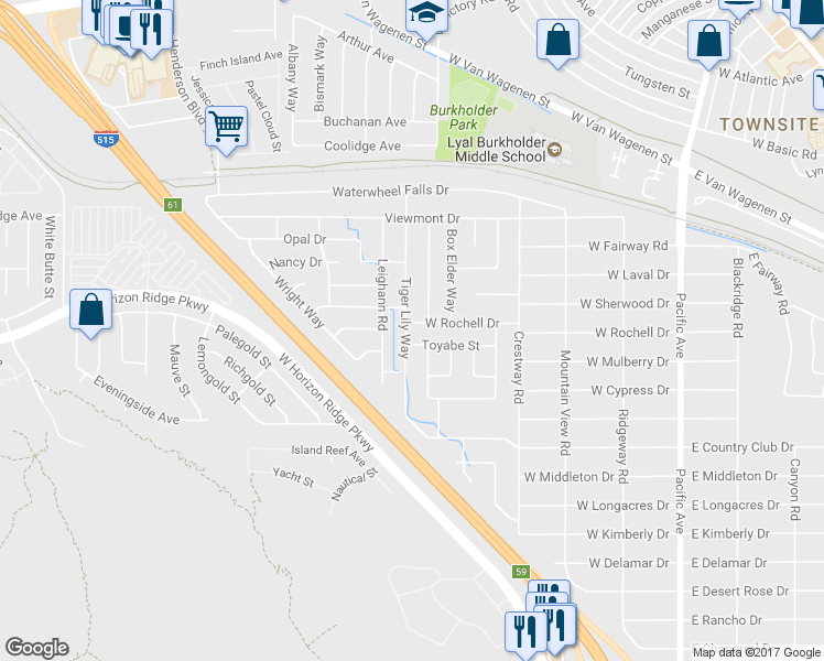 map of restaurants, bars, coffee shops, grocery stores, and more near 381 West Rochell Drive in Henderson