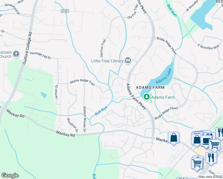 map of restaurants, bars, coffee shops, grocery stores, and more near 5622 Watercrest Drive in Greensboro