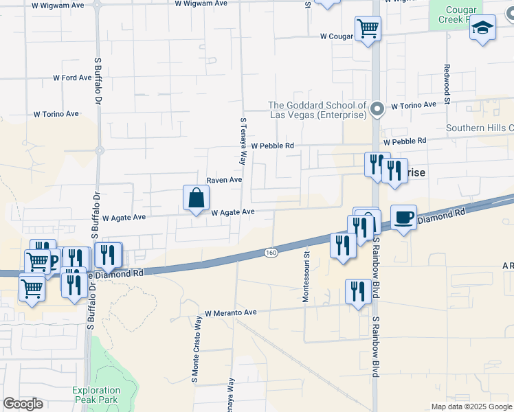 map of restaurants, bars, coffee shops, grocery stores, and more near 7317 Copper Grove Avenue in Enterprise