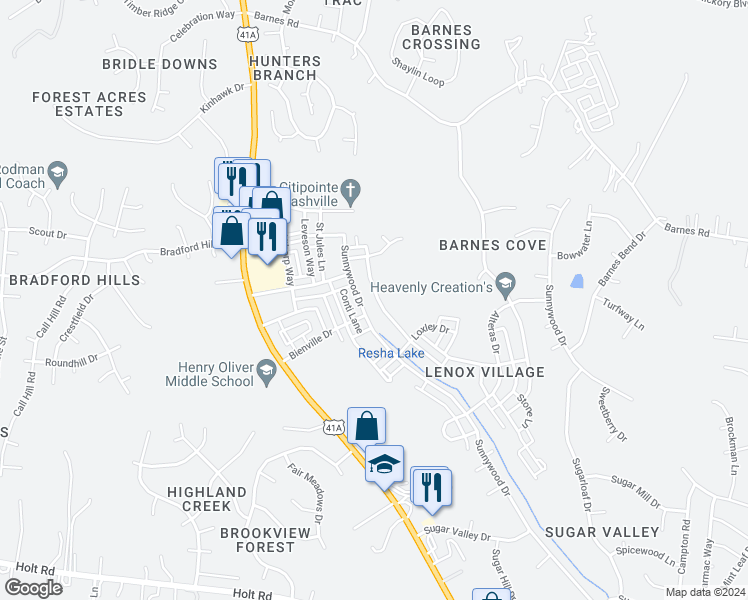 map of restaurants, bars, coffee shops, grocery stores, and more near 8650 Gauphin Place in Nashville
