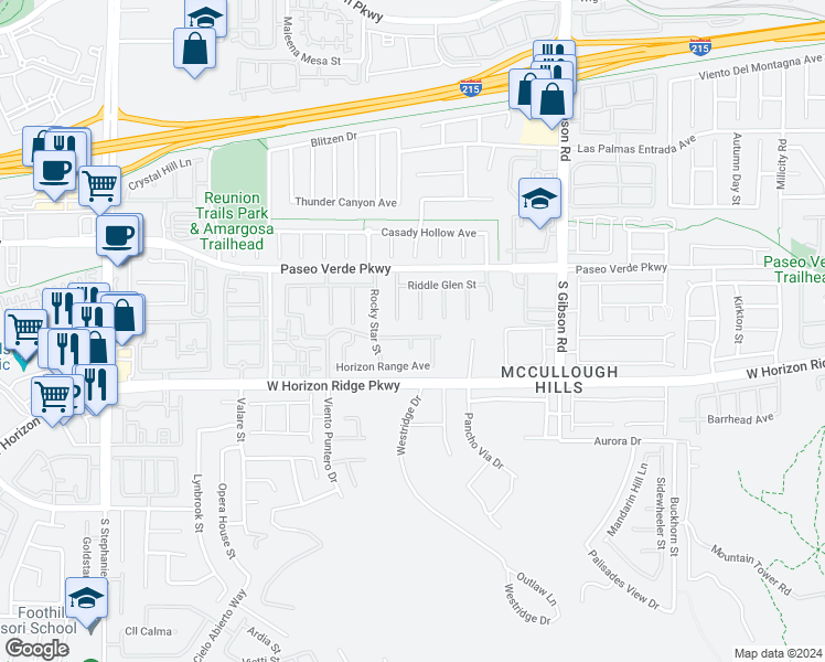 map of restaurants, bars, coffee shops, grocery stores, and more near 1158 Twinkling Meadows Drive in Henderson