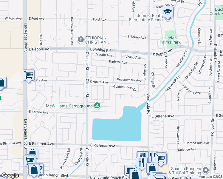map of restaurants, bars, coffee shops, grocery stores, and more near 284 Golden Shore Drive in Las Vegas