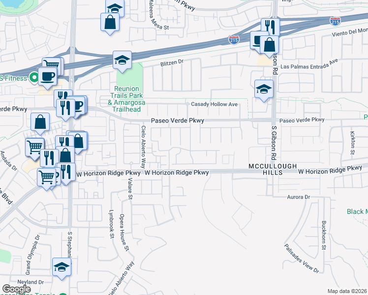 map of restaurants, bars, coffee shops, grocery stores, and more near 181 Timeless View Court in Henderson