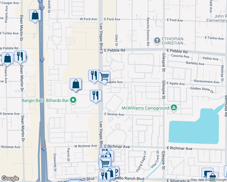 map of restaurants, bars, coffee shops, grocery stores, and more near 43 East Agate Avenue in Las Vegas