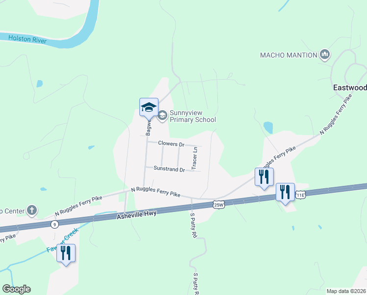 map of restaurants, bars, coffee shops, grocery stores, and more near 6937 Clowers Drive in Knoxville