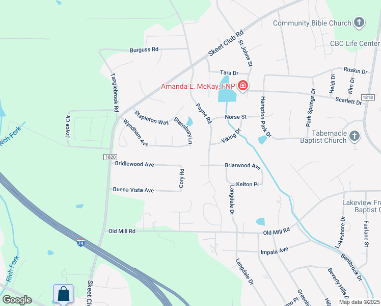 map of restaurants, bars, coffee shops, grocery stores, and more near 4100 Stansbury Lane in High Point