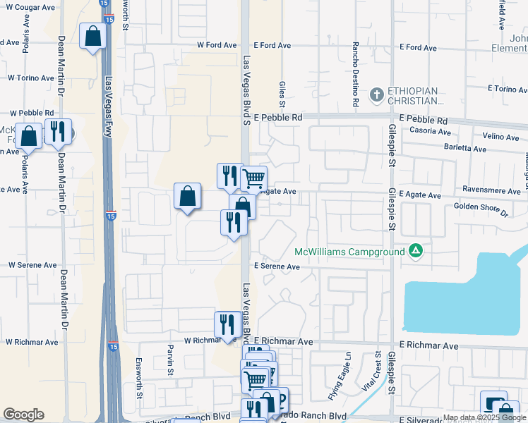 map of restaurants, bars, coffee shops, grocery stores, and more near 35 East Agate Avenue in Las Vegas