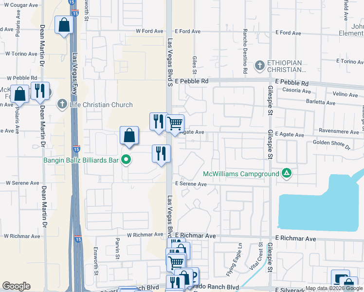 map of restaurants, bars, coffee shops, grocery stores, and more near 31 East Agate Avenue in Las Vegas