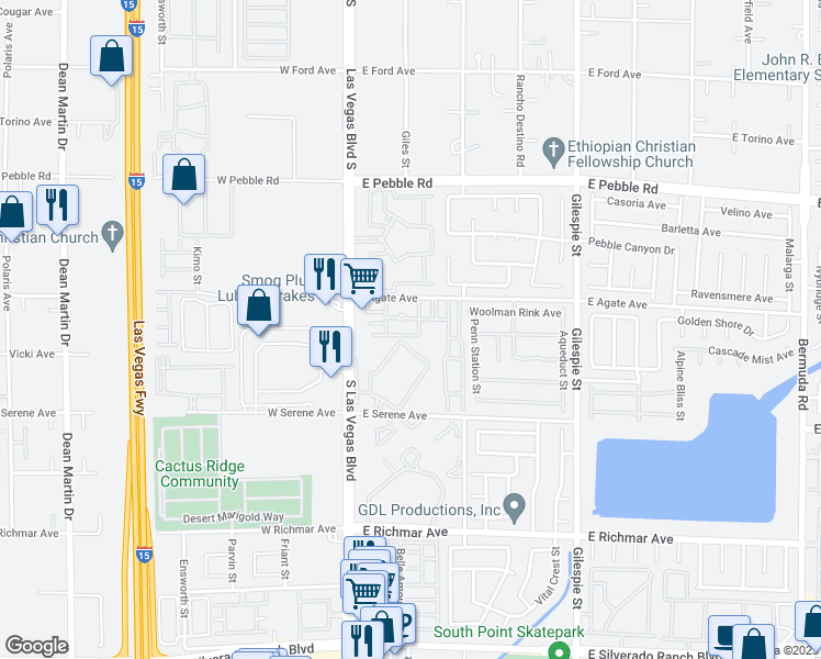 map of restaurants, bars, coffee shops, grocery stores, and more near 43 East Agate Avenue in Las Vegas