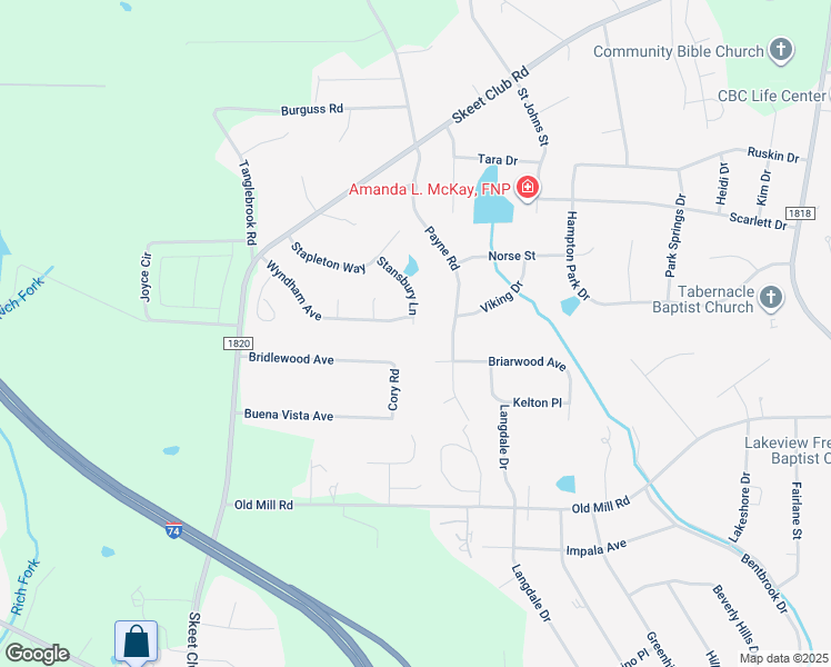 map of restaurants, bars, coffee shops, grocery stores, and more near 4100 Stansbury Lane in High Point