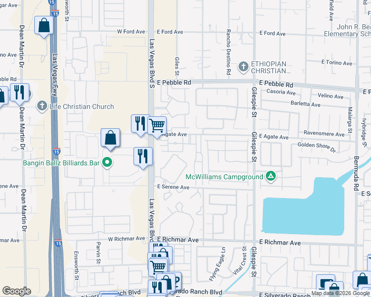 map of restaurants, bars, coffee shops, grocery stores, and more near 47 East Agate Avenue in Las Vegas