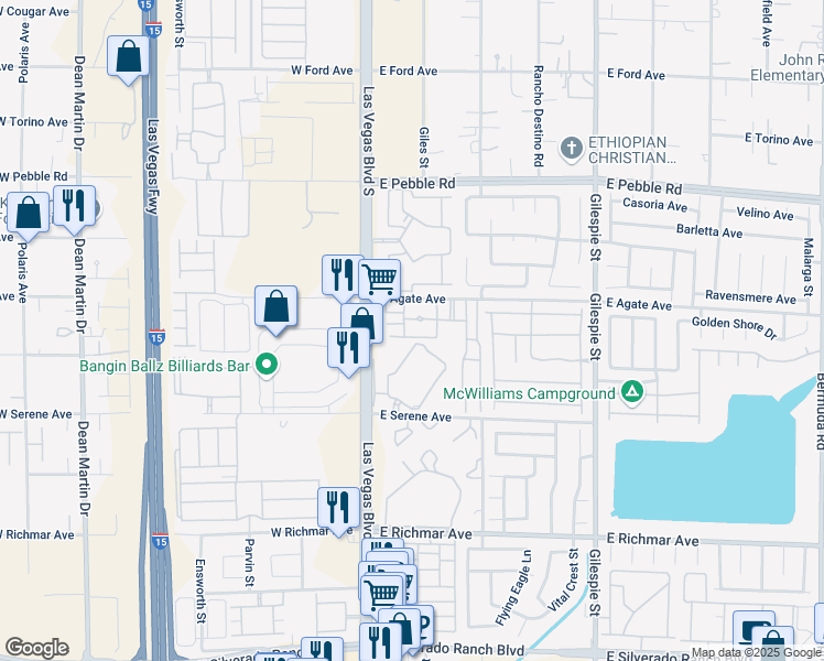 map of restaurants, bars, coffee shops, grocery stores, and more near 39 East Agate Avenue in Las Vegas