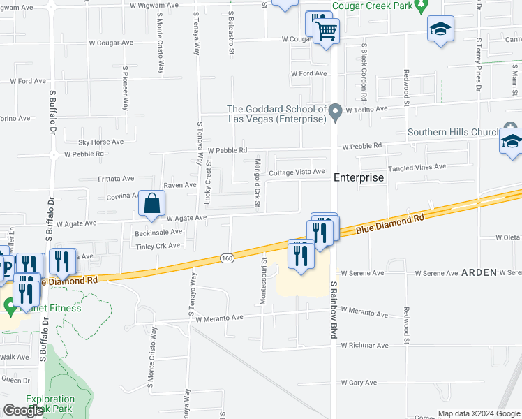 map of restaurants, bars, coffee shops, grocery stores, and more near 9084 Marigold Creek Street in Enterprise