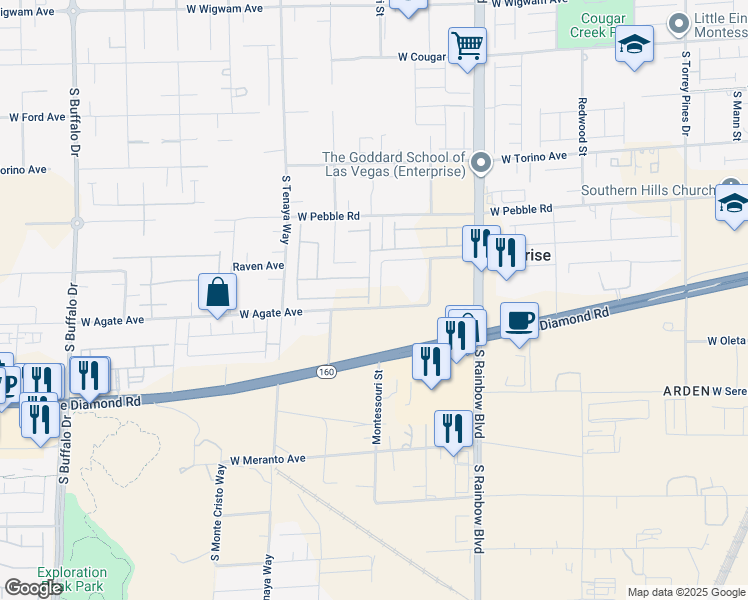 map of restaurants, bars, coffee shops, grocery stores, and more near 9084 Marigold Creek Street in Enterprise