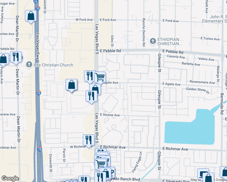 map of restaurants, bars, coffee shops, grocery stores, and more near 43 East Agate Avenue in Las Vegas
