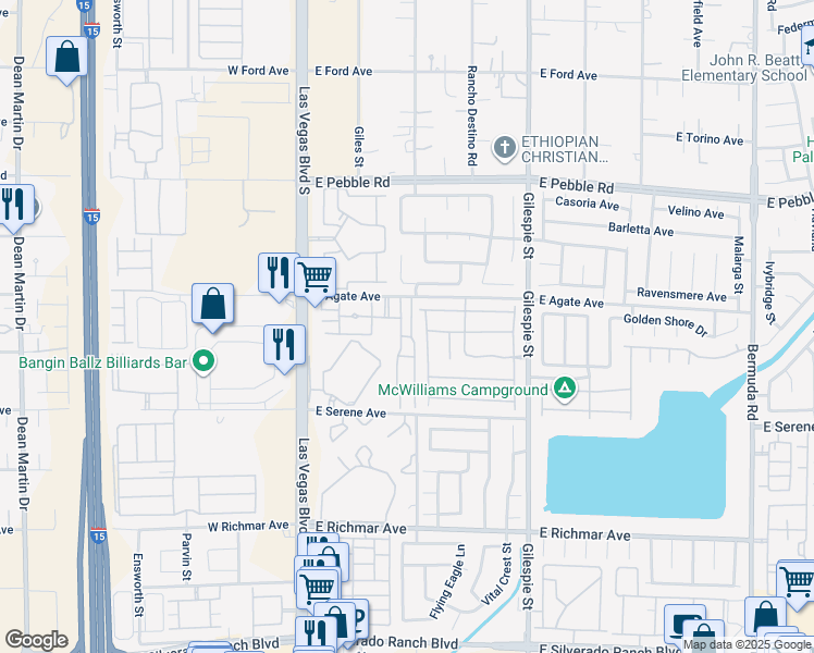 map of restaurants, bars, coffee shops, grocery stores, and more near 83 East Agate Avenue in Las Vegas