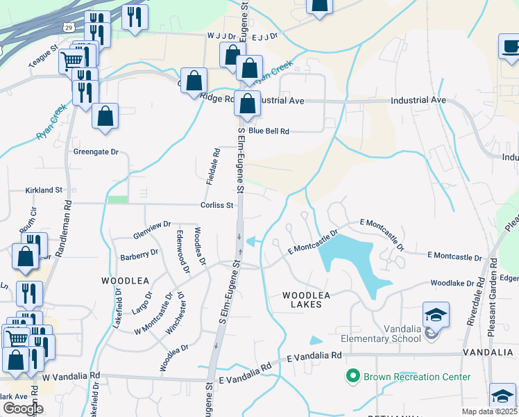 map of restaurants, bars, coffee shops, grocery stores, and more near 3201 South Elm-Eugene Street in Greensboro