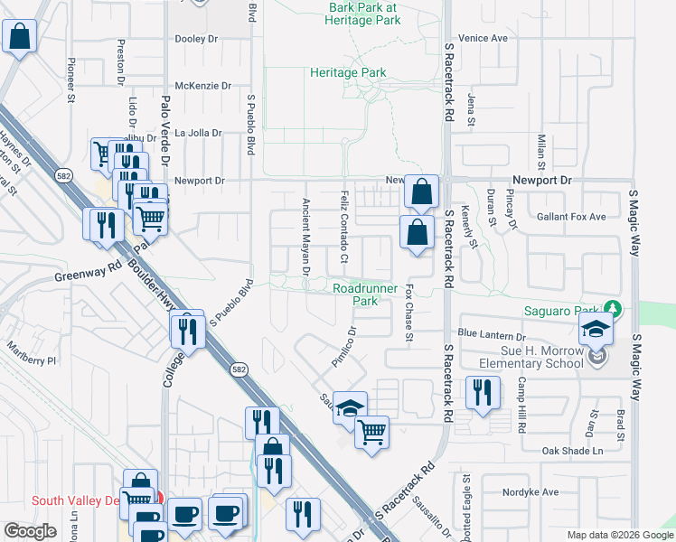 map of restaurants, bars, coffee shops, grocery stores, and more near 536 Silent Siesta Drive in Henderson